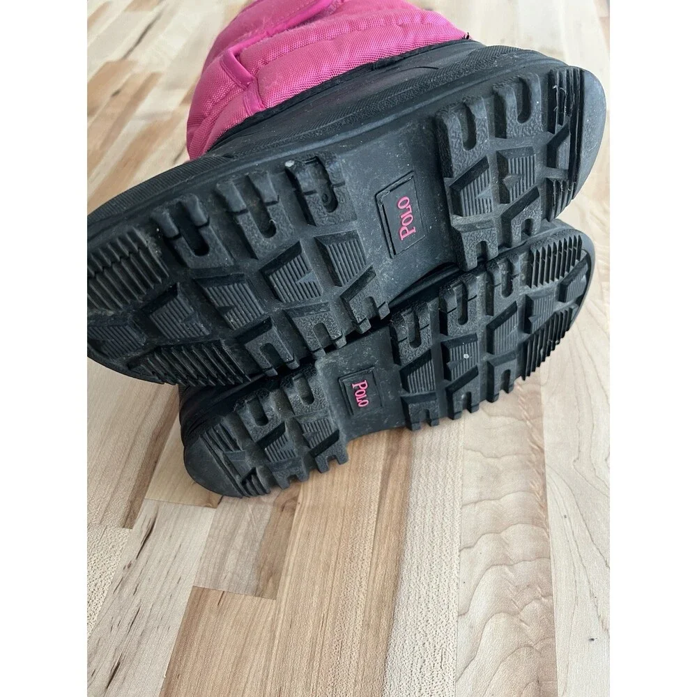 Polo Ralph Lauren Girl's Snow Boots Rubber Fleece Lined Crest Logo Pink Size 1